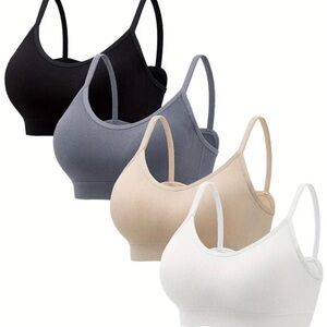 Angel Seamless Ribbed Bralette Set 5pcs  - Black, Gray (2), Beige, White - New